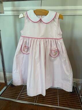 The Proper Peony Girls Pink Odette Heart Embroidered Dress 3T